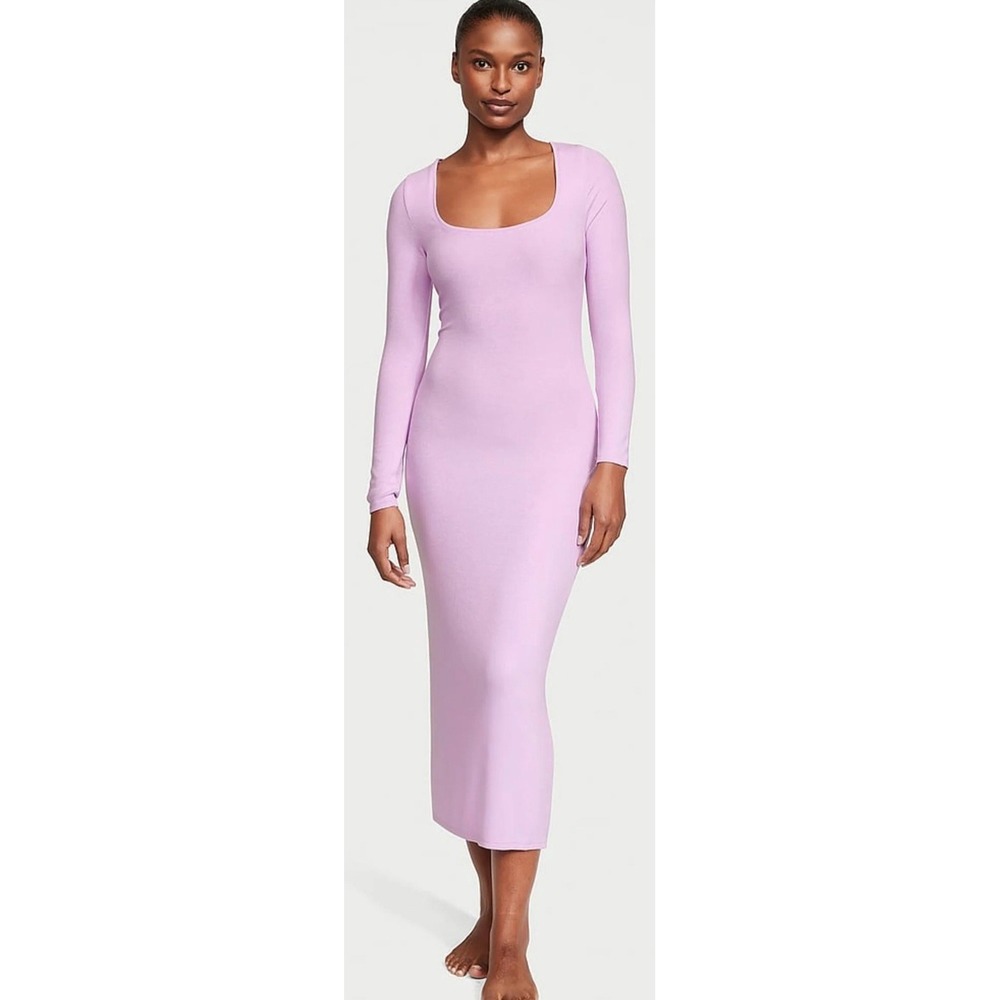 Victoria's Secret Violet Sugar Purple Ribbed‎ Modal Long Slip Dress Sz Med NWOT